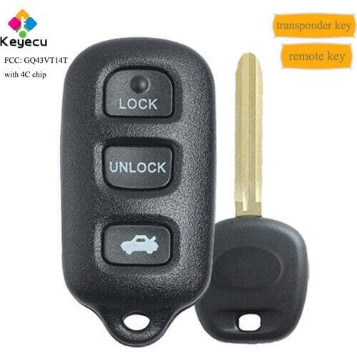 KEYECU Remote Control Car Key With 4 Btn & Transponder Key With 4C Chip - FOB for Toyota Camry 2002, Solara 2002 2003, GQ43VT14T