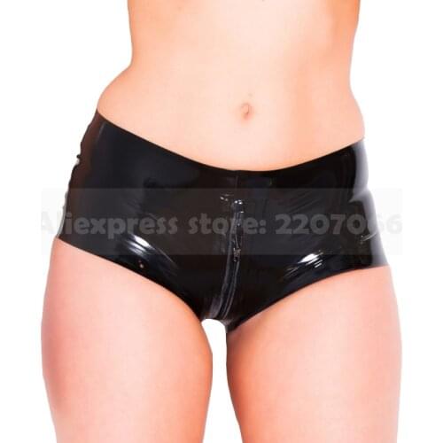 Crotch Zip Latex Hot Pants Low Waist Rubber Female Girl Tights Shorts RPW072