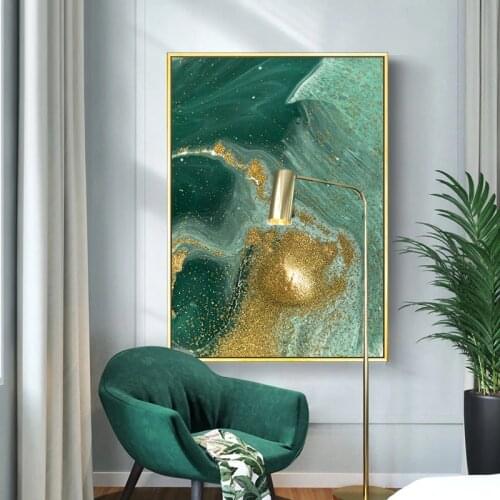 Modern Abstract Gold foil lines Green Canvas Art Paintings For Living Room Bedroom Posters And Prints Wall Poster Home Decor