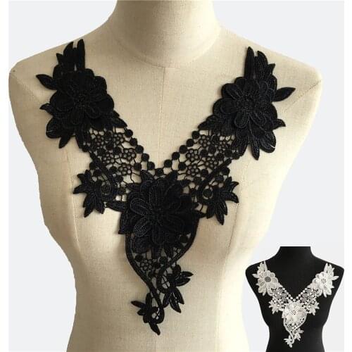 Embroidery 3D flower Black and White Sewing Laces collar Polyester DIY Hollow out Lace fabric Craft materials Dress accessories