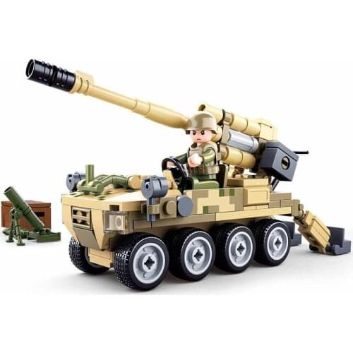SLUBAN Military WW2 Wheeled Anti Tank Military Armored Vehicle MOC Weapon Army Figures Building Blocks Bricks Classic Model Toys