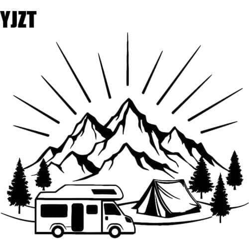 YJZT 18.3CM*14.8CM Camping Tent Travel Mountains Landscape Fashion Car-Styling Stickers Decals Vinyl Black/Silver C31-0303