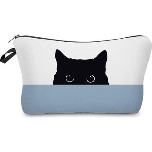 Cat Printing Lady Cosmetic Bag Girl Mini Storage Bag High Quality Cartoon Women Makeup Bag Fashion White Blue Coin Purse Female