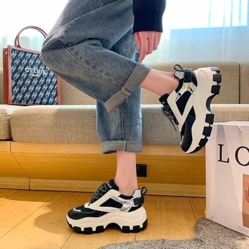 Women Chunky Sneakers 2021 Spring High Platform Sneakers Ladies Brand Wedges Casual Shoes For Woman Leather Sports Dad Shoes 7cm