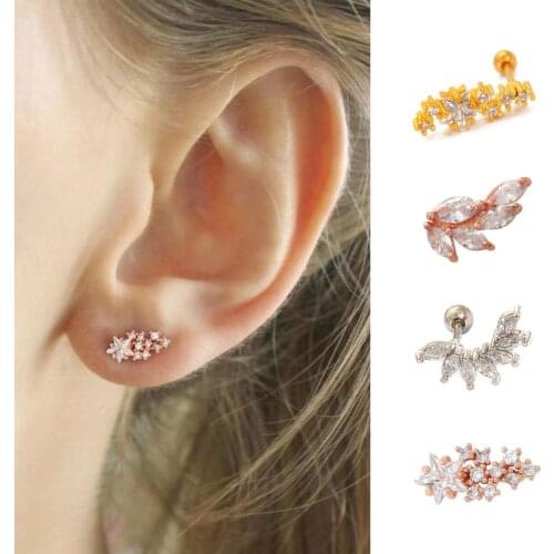 1PC Cz Curved Cartilage Earring Piercing Jewelry for Women Stainless Steel Helix Earrings Tragus Rook Conch Screw Back Stud