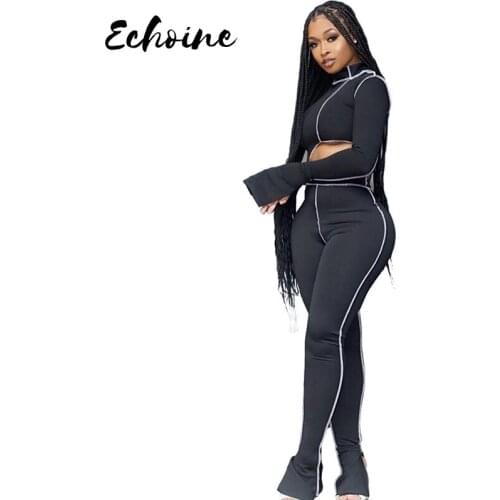 Women 2 Piece Sets Outfits One Shoulder Full Sleeve Asymmetry Top+Sporty Leggings Matching Set Striped Skinny Streetwear Autumn