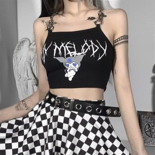 Summer New Animation Printed Chain Sexy Hot Backless Tank Top Gothic Crop Top Women Cute Crop Top