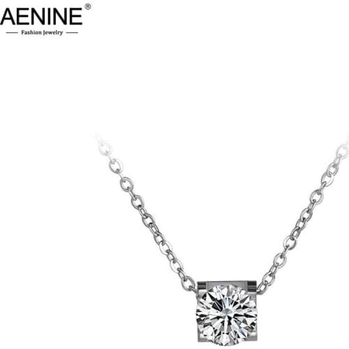 AENINE Classic Titanium Steel 2Ct Cubic Zirconia Crystal Choker Pendant Neckalces Jewelry Lovely Necklace For Women Girl AN17039