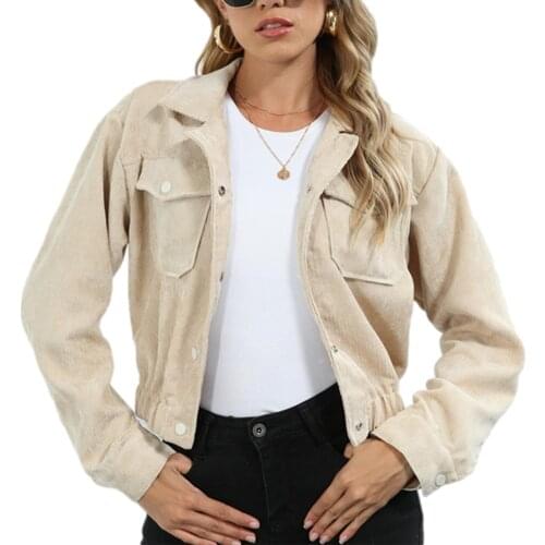 Women Solid Color Short Coat, Long Sleeve Lapel Neck Button-up Cropped Tops for Spring, Fall