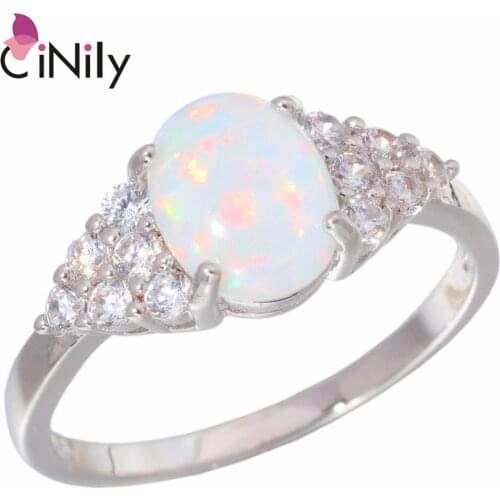 CiNily Created White Fire Opal Cubic Zirconia Silver Plated Wholesale NEW Jewelry for Women Christmas Gift Ring Size 6-9 OJ9229