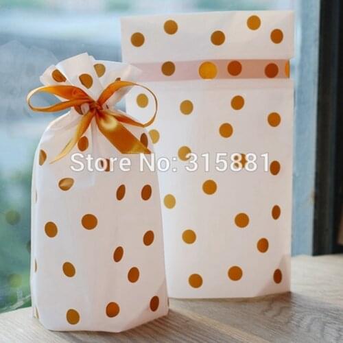 Gold Polka Dot Drawstring Bags Cookie plastic Bags-Snacks,Party, Favor,Gift, Wedding,Plastic Package Bag 50pcs/lot