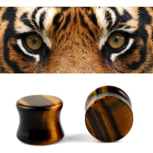 1 Pair Tiger Eye Stone Ear Plugs Ear Expander Ear Piercing Tunnels Gauges Ear Stretching Body Piercing Earlet Gauges 8-20MM