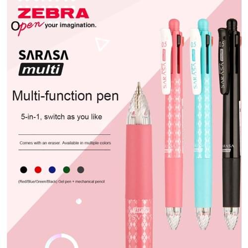 1pcs Japan Zebra J4SA11 Four-color 0.5 Gel Pen +0.5 Automatic Pencil Multi-function Pen Office & School Supplies