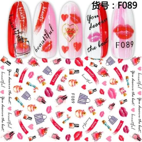 Red Lips Love Colorful Flowers Anime Adhesive Nail Sticker Art Nail Decoration Accessories Nail Sticker 10PCS