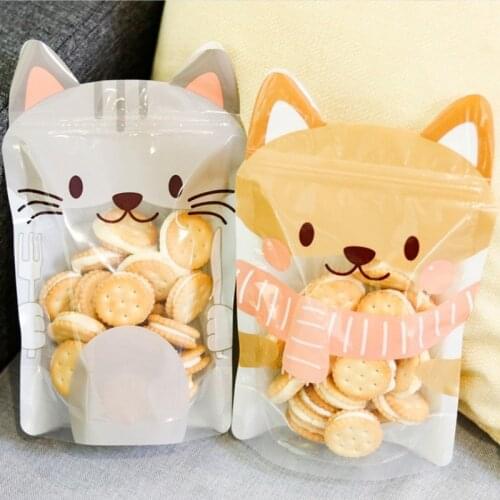 10pcs Adorable Kitten Dog Cookie Nougat Packaging Sealing Snack Candy Bags Reusable Biscuit Zipper Sealed Fresh Storage Bags