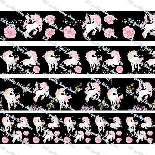 16-75MM Cartoon Unicorn&Flower printed Grosgrain Ribbon 50 Yards/Roll Tape Clothing Bakery Gift Wrapping Accessory Hairbow Head