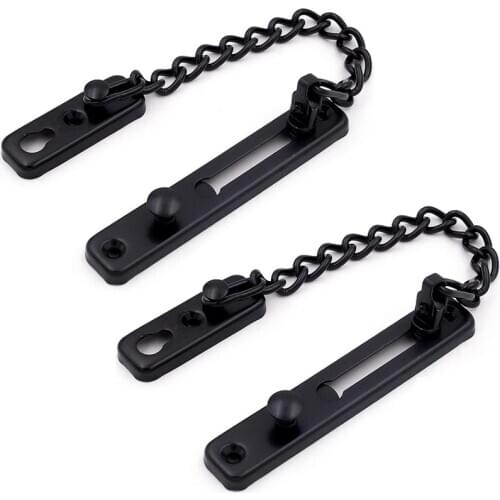 2 Pack Door Chain Lock, Stainless Steel Security Chain Guard, Polished Door Latch with Screws, Black