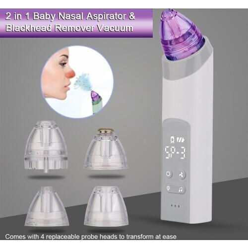 2 in 1 Baby Nasal Aspirator & Blackhead Remover Vacuum Electric Nose Suction Nose Cleaner with LED screen,flash lights + music