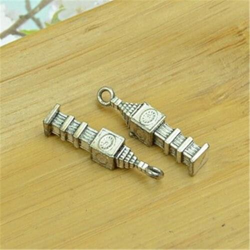 50Pcs/lot Antique Silver Clock Charms 27x8MM Gothic Clock Charms for Jewelry Making