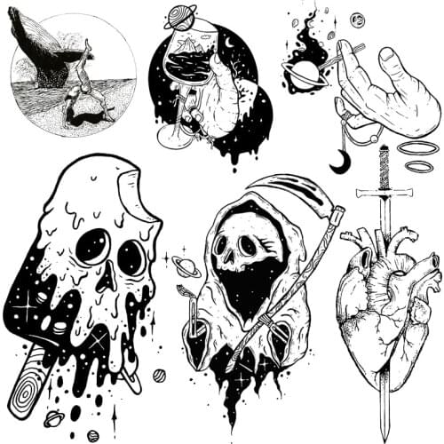 Black And White Punk Heat Vinyl Transfer For Clothing Iron On Transfers For Clothes Skull Thermal Stickers Appliques For T-shirt