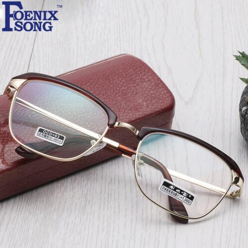 FOENIXSONG New Men Women Myopia Glasses Reading Optical Eyeglasses Brown Gold Frame Oculos Computer Eyewear +1.0 +2.5 +4.5