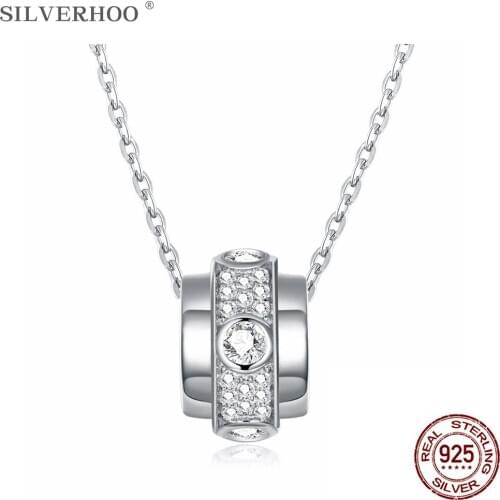 SILVERHOO 925 Sterling Silver Necklaces For Women Round Minimalist Pendant Shining Zircon Choker Necklace Fine Jewelry Hot Sale