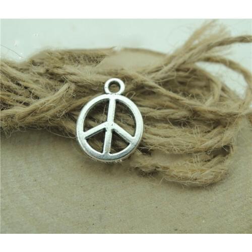 Hot Selling 50 Pieces/Lot 12mm*16mm Antique Silver Plated Peace Sign Peace Charm