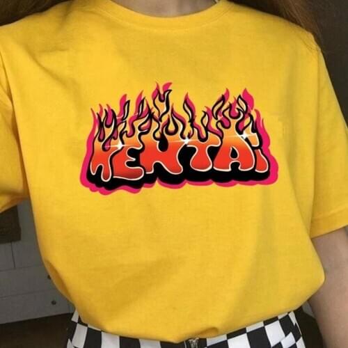 Hillbilly Hentai Flame Letter Printed Gothic Tshirt Man Women Short Sleeve Cotton Crew Neck Street Style Fashion Punk Tops Tees