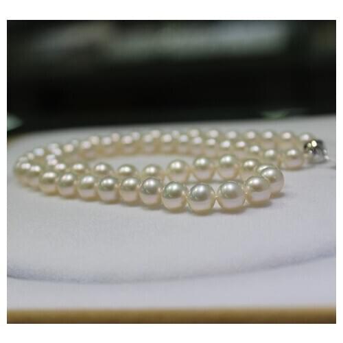 Fine jewelry pearl 7-8MM jewelry natural Fresh water pearl necklace 925 Silver clasp LONG 18INCH