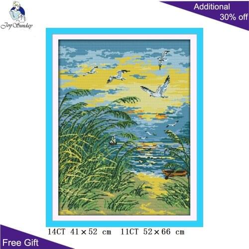 Joy Sunday Sunset Cross Stitch F733 Counted and Stamped Home Decor The Seaside Sunset Needlepoints Embroidery Cross Stitch Kits
