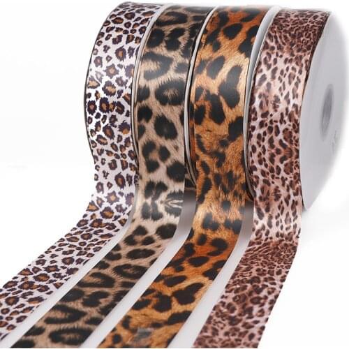 Leopard ribbed band Single Face Leopard satin ribbon DIY hair Webbing Party accessories bowknot materials