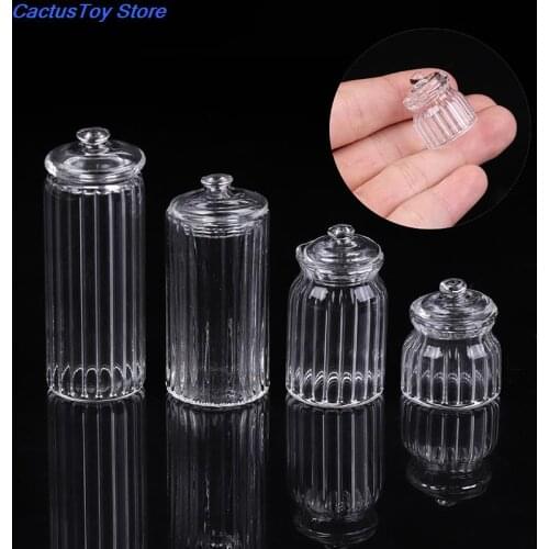 Dollhouse Miniature Glass Candy Jar Simulation Candy Bottle Model Toy 1/12 Scale Pretend toy for home Kitchen Decora
