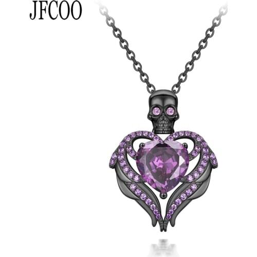Fashion Skull Necklace Heart Red Purple Zircon Crystal Necklace statement Necklaces Wedding Jewelry