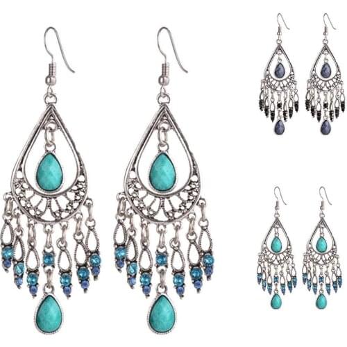 Fashion Bohemian Women Water Drop Rhinestone Tassel Dangle Hook Earrings Jewelry Gift For Woman Girl Party Wedding Gifts