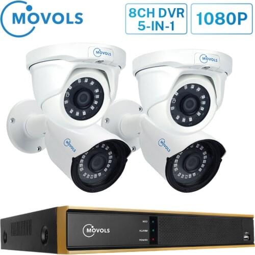 Movols H.265 Video Surveillance Camera Kit 2MP AHD CCTV Bullet Dome Camera Outdoor Waterproof 8CH DVR Security Camera System