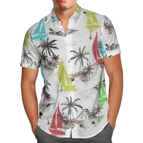 Sailboat 3D Beach Hawaiian 2021 Summer Mens Shirt Short Sleeve Shirt Streetwear Oversized 5XL Camisa Social Chemise Homme-147