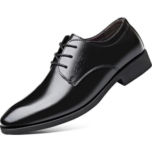 Cow Leather Mens Dress Shoes Classic Business Derby Shoes Lace-up Black Shoe for Wedding Size 38-45