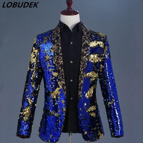 Mens Flipping Sequins Suit Jackets 6 Colors Stage Performance Sequin Blazer Nightclub Bar Singer Prom Host Outerwear Costumes