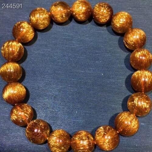 Natural Copper Rutilated Quartz Bracelet 10.7mm Clear Round Beads Bangle Cat Eye Women Men Wealthy AAAAA