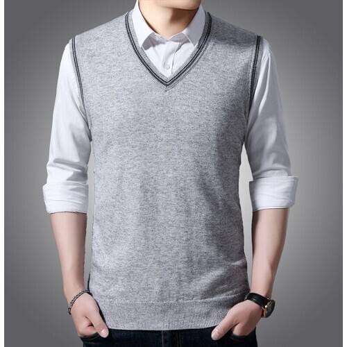 2019 New Arrival Solid Color Sweater Vest Men Cashmere Sweaters Wool Pullover Men V-Neck Sleeveless knitted vest