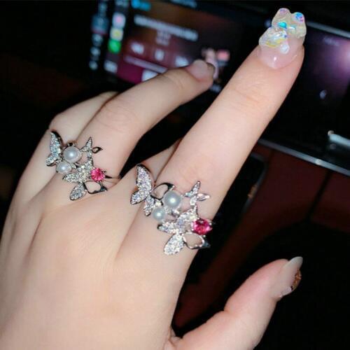New Design Luxury 925 Sterling Silver Butterfly Ring high-grade Freshwater Pearls Elegant Rings for Women Cocktail Party Jewelry