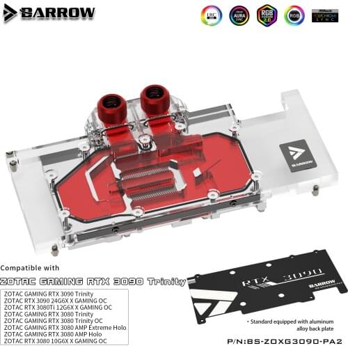 BARROW full coverage Water Block use for ZOTAC GAMING RTX 3090 X /3080 Trinlty GPU card Support Original Backplate 5V Header RGB