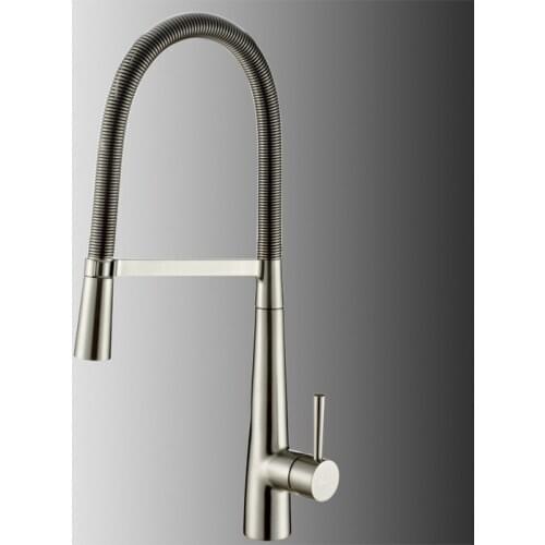 Modern Solid Brass Pull Out Kitchen Faucet 360 Rotating Chrome or Brushed Nickel Silver Swivel Spout Vessel Sink Mixer Tap