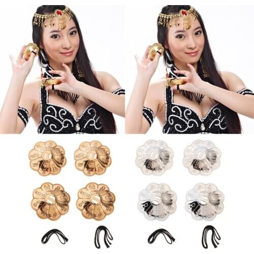 4x Flower Shape Belly Dancing Finger Cymbals Pure Brass Dance Zills