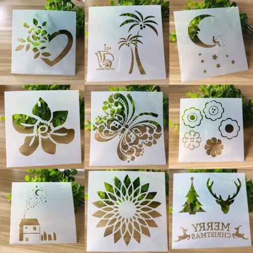 9pc Butterfly Love Heart DIY Layering Stencils Wall Painting Template Scrapbook Accessories Decorative Supplies