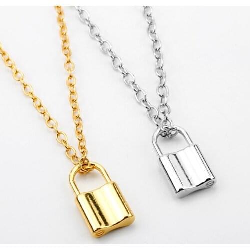 Vintage Square Lock Pendant Necklaces Simple Design Gold Silver Color Chain Alloy Pendant Neck For Women Friendship Gifts