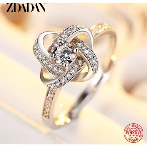 ZDADAN 925 Sterling Silver Geometric Zircon Ring For Women Fashion Wedding Engagement Jewelry Party Gift