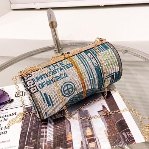 Luxury Diamonds Pearls Evening Bag Small Shoulder Bags For Women 2020 Fashion Barrel Shape Crossbody Bag Female Chain Handbags