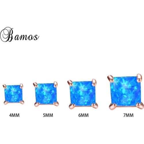 Bamos 4/5/6/7mm Stud Earrings Blue Opal Earrings With Stone For Women Vintage Wedding Earrings Fashion Rose Gold Filled Jewelry