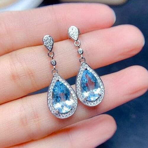 Elegant Blue Crystal Aquamarine Topaz Gemstones Diamonds Women Drop Earrings White Gold Silver Color Jewelry Bijoux Trendy Gifts